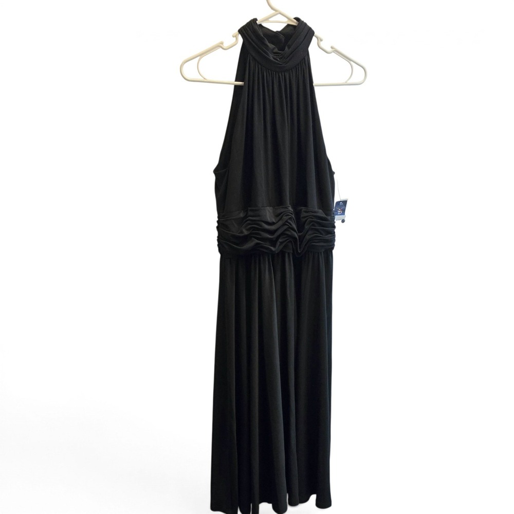 American Living Black Halter Neck Ruched Waist Midi Dress Women's Size 8 NWT